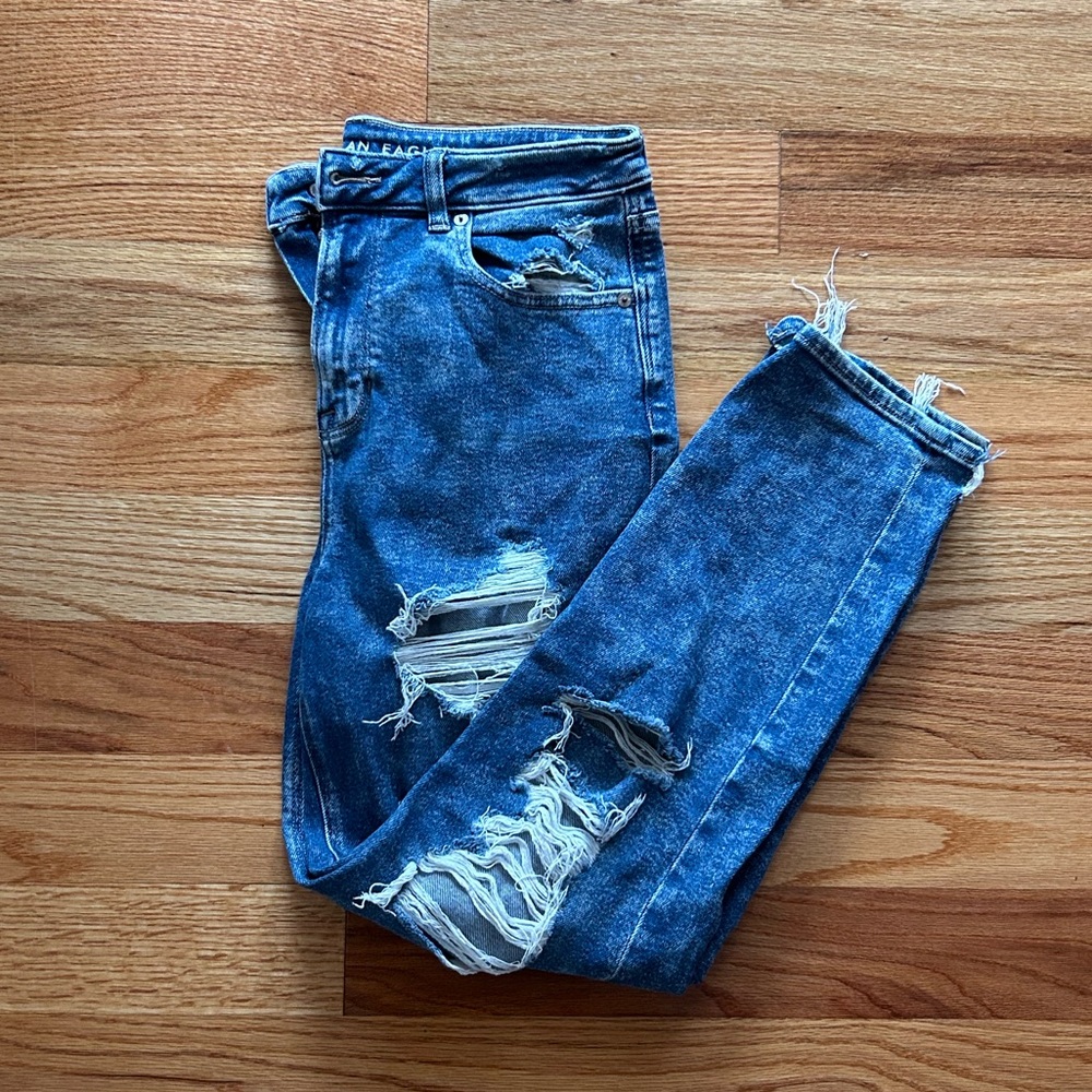 AE Distressed Mom Jeans